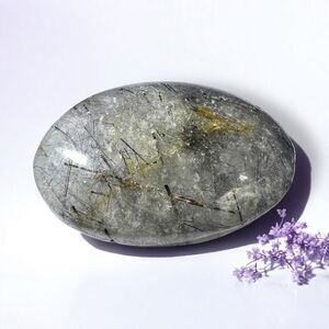 Black Rutilated Quartz Crystal‎ Palmstone (#9)